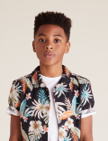 2pc Pure Cotton Floral Shirt & T-Shirt Set