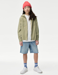 Cotton Blend Hooded Zip Shacket (6-16 Yrs)