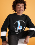 Cotton Sequin Headphones Skull Sweatshirt