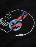Cotton Sequin Headphones Skull Sweatshirt