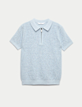 Pure Cotton Waffle Knitted Polo Shirt (6-16 Yrs)