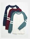 3 Pack Cotton Rich Striped Sleeve Tops (6-16 Yrs)