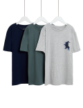 3pk Cotton Rich Football & Plain T-Shirts (6-16 Yrs)