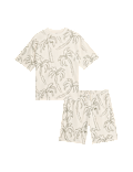 2pc Pure Cotton Palm Tree T-Shirt and Shorts (6-16 Yrs)