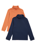 2pk Cotton Rich Roll Neck Tops