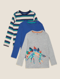 3pk Cotton Rich Dinosaur Tops (2-7 Yrs)