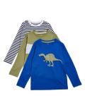 3pk Pure Cotton Dinosaur Tops (2-7 Yrs)