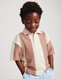 Pure Cotton Striped Waffle Rugby Top (2-8 Yrs)