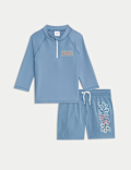2pc Leaf Print Long Sleeve Swim Set (2-8 Yrs)