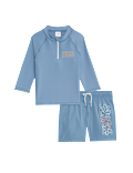 2pc Leaf Print Long Sleeve Swim Set (2-8 Yrs)
