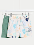 2pk Sea Scene Shorter Length Swim Shorts (2-8 Yrs)