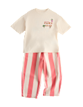2 Piece Pure Cotton T-Shirt & Striped Trousers Outfit (2-8 Yrs)