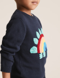 Pure Cotton Knitted Dinosaur Rainbow Jumper