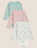 3pk Pure Cotton Floral Bodysuits (6&frac12;lbs - 3 Yrs)