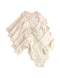 5pk Pure Cotton Heart Ribbed Bodysuits (6½lbs-3 Yrs)