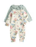 2pk Floral Frill Collar Zip Sleepsuits (0-3 Yrs)