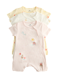 3 Pack Cotton Rich Embroidered Rompers (7lbs-3 Yrs)