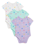 3pk Pure Cotton Heart Bodysuits (6½lbs - 3 Yrs)