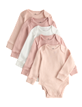 5 Pack Pure Cotton Plain Long Sleeve Bodysuits (7lbs-3 Yrs)