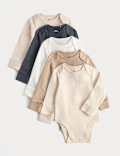 5 Pack Pure Cotton Plain Long Sleeve Bodysuits (7lbs-3 Yrs)
