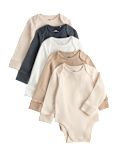 5 Pack Pure Cotton Plain Long Sleeve Bodysuits (7lbs-3 Yrs)