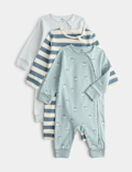 3 Pack Pure Cotton Milk & Striped Sleepsuits (7lbs-3 Yrs)