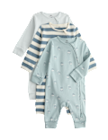 3 Pack Pure Cotton Milk & Striped Sleepsuits (7lbs-3 Yrs)