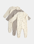 3 Pack Pure Cotton Dinosaur Sleepsuits (7lbs - 3 Yrs)