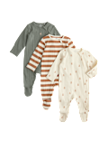 3 Pack Bear Wide Stripe Sleepsuits (7lbs-3 Yrs)