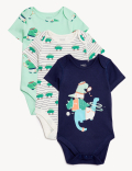 3pk Pure Cotton Dinosaur Bodysuits
