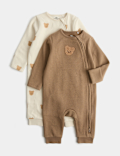 2 Pack Cotton Blend Bear Sleepsuits (0-3 Yrs)
