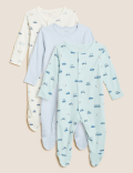 3pk Pure Cotton Transport Sleepsuits (61/2lbs - 3 Yrs)