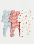 3pk Pure Cotton Ribbed Print Sleepsuits (6&frac12;lbs-3 Yrs)