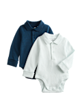 2 Pack Pure Cotton Long Sleeve Polo Bodysuits (0-3Yrs)