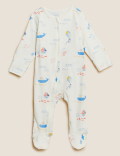 2pk Pure Cotton Whale Sleepsuits (0-3 Yrs)