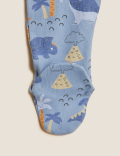3pk Cotton Rich Dinosaur Sleepsuits