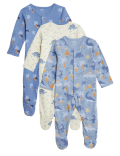 3pk Cotton Rich Dinosaur Sleepsuits