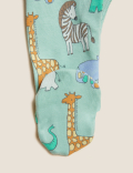 3pk Pure Cotton Safari Sleepsuits