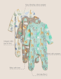 3pk Pure Cotton Safari Sleepsuits