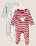 3pk Cotton Rich Christmas Sleepsuits