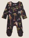 Pure Cotton Animal Print Christmas Sleepsuit