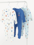 3pk Pure Cotton London Print Sleepsuits