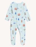 3pk Pure Cotton London Print Sleepsuits