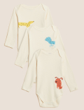 3pk Pure Cotton Dog Bodysuits