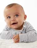 Pure Cotton Striped Teddy Bear Bodysuit (7lbs - 12 Mths)