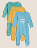 3pk Pure Cotton Patterned Sleepsuits
