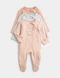 3pk Cotton Rich Ribbed Sleepsuits (6&frac12;lbs-3 Yrs)