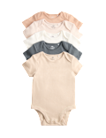 5pk Pure Cotton Plain Short Sleeve Bodysuits (0-3 Yrs)