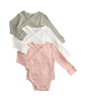 3pk Pure Cotton Wrap Bodysuits (0-3 Yrs)