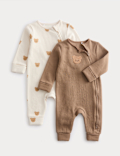 Cotton Blend Bear Cosy Rib Sleepsuits (0-3 Yrs)